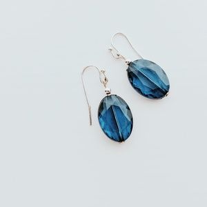 Blue Faceted Bead Drop Earrings – Cool-Toned, Simple & Refined